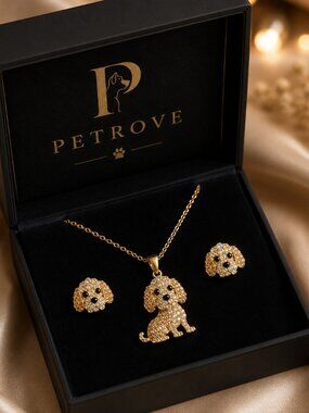 Poodle Necklace & Earring Set | Crystal Pavé Dog Memorial Jewelry | Pet Rove